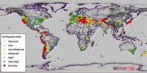 A chart plotting earthquake risk index for wine regions around the world