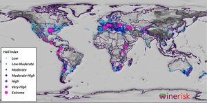 A chart plotting hailstorm risk index for wine regions around the world