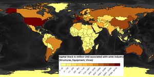 A chart plotting percentage of the GDP derived via the wine industry for wine regions around the world