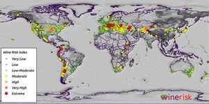 A chart plotting overall Wine Risk Index for wine regions around the world