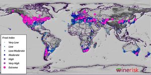 A chart plotting frost risk index for wine regions around the world