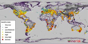 A chart plotting bushfire risk index for wine regions around the world